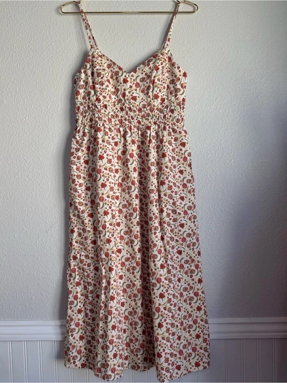 Old Navy Waist-Defined Cotton Cami Midi Floral Dress Boho Cottagecore Sz XS